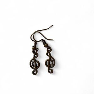 Handmade Bronze Treble Clef Earrings - Music Jewelry